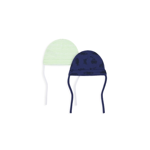 Boys Hats With Ties Striped And Printed - Pack Of 2 - Navy Green