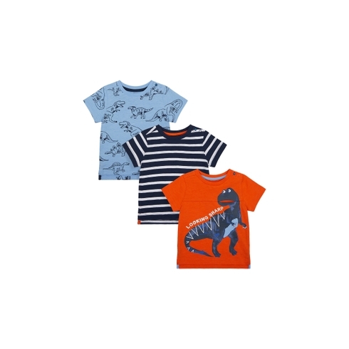 Boys Half Sleeves T-Shirt Stripe And Dino Print - Pack Of 3 - Multicolor