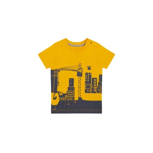 Boys Half Sleeves T-Shirt Construction Print - Mustard