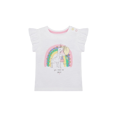 Girls Half Sleeves T-Shirt Rainbow Glitter Print - White
