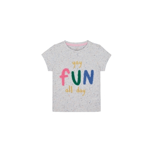 Girls Half Sleeves T-Shirt Text Patchwork - Grey