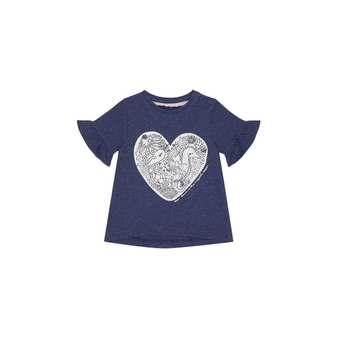 Girls Half Sleeves T-Shirt Heart Print - Navy