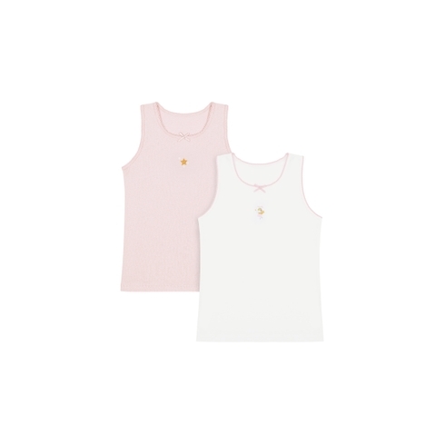 Girls Sleeveless Vest Fairy Sparkle Print - Pack Of 2 - Pink White
