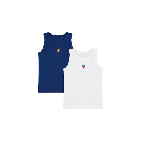 Boys Sleeveless Vest Text Print - Pack Of 2 - Navy White