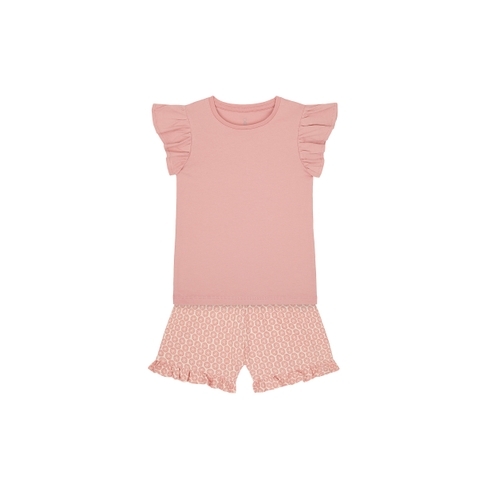Girls Half Sleeves T-Shirt And Shorts Set Printed - Pink