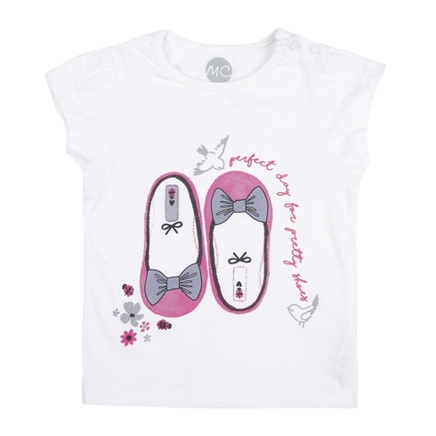Girls Half Sleeves Shoe Print T-Shirt - White
