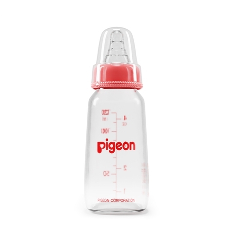 Pigeon Glass Feeding Bottle With Nipple Small Red 120Ml