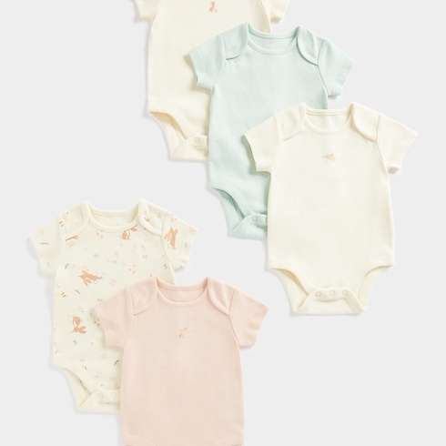Mothercare Girls Half Sleeve Bunnie Design Bodysuit-Pack Of 5-Multicolour