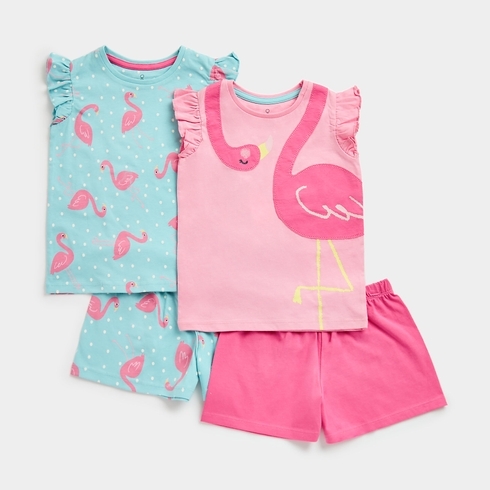 Mothercare Girls Half Sleeve Flamingo Print Pyjama-Pack of 2-Multicolour