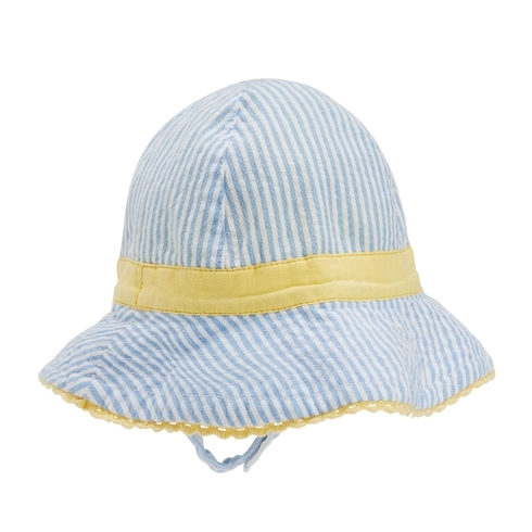 Girls Striped Hat With Chin Straps - Blue