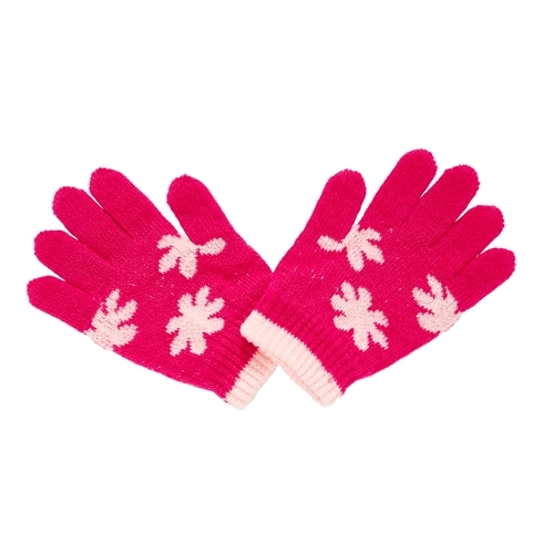 Girls Gloves Flower Design - Pink