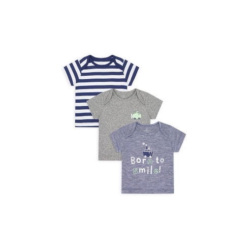 Boys Half Sleeves T-Shirt Striped And Embroidered - Pack Of 3 - Multicolor