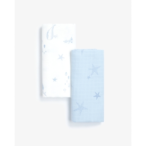 Mothercare You Me &Amp; The Sea Muslins Blue Pack Of 2 Extra Large