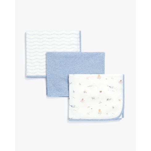 Mothercare You Me &Amp; The Sea Jersey Blankets Blue Pack Of 3