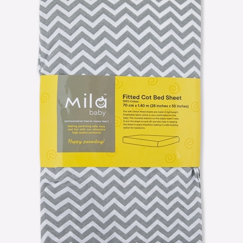 Mila Baby Chevron Fitted Cot Bed Sheet Grey Large