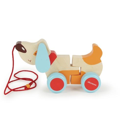 shumee wooden dog pull along toy - bruno