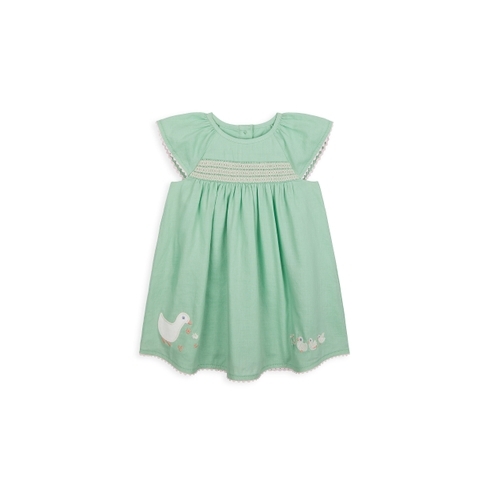 Girls Half Sleeves Dress Embroidered - Green