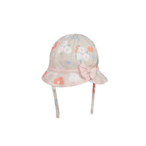 Girls Hat Printed Bow Detail - Pink