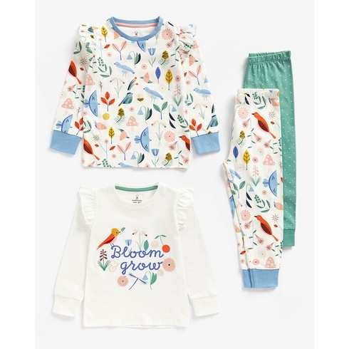Girls Full Sleeves Pyjamas Nature Print-Pack Of 2-Multicolor