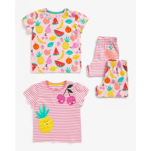 Girls Short Sleeves Pyjamas Fruit Print-Pack of 2-Multicolor
