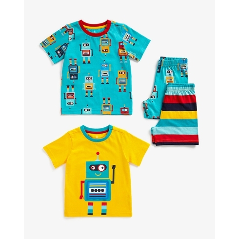 Boys Short Sleeves Pyjamas Robot Printed-Pack of 2-Multicolor