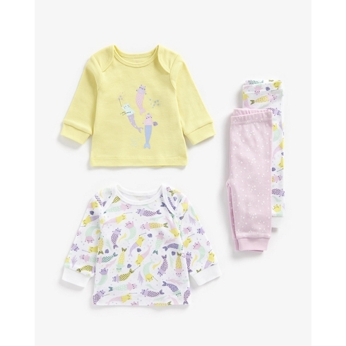 Girls Full Sleeves Pyjamas Purrmaid Printed-Pack Of 2-Multicolor
