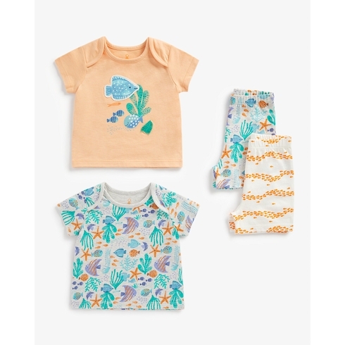 Unisex Short Sleeves Pyjamas Sea Creatures Printed-Pack Of 2-Multicolor