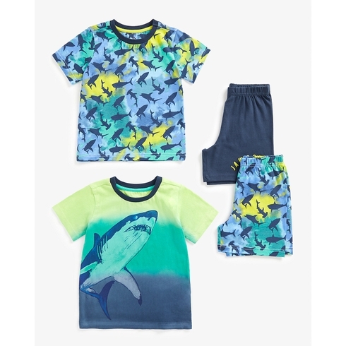 Boys Short Sleeves Pyjamas Shark Print-Pack Of 2-Multicolor