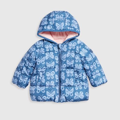 Mothercare Girls Butterfly Padded Jacket - Blue