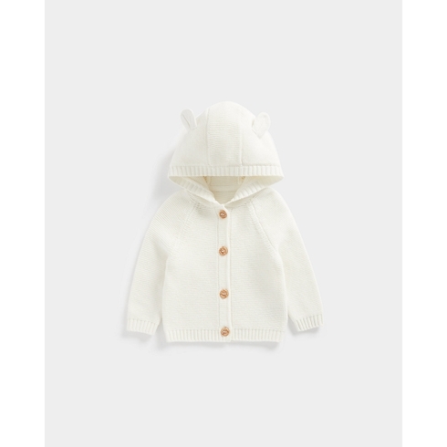 Unisex Full Sleeves Cardigan Hooded-Cream