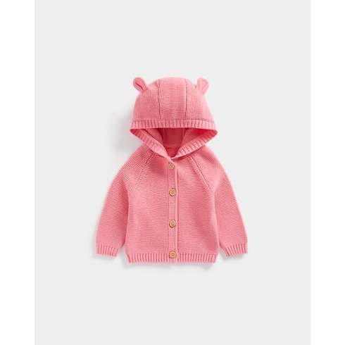 Girls Full Sleeves Cardigan 3D Hooded-Pink