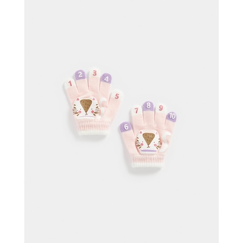 Girls Gloves Counting Fingers-Pink