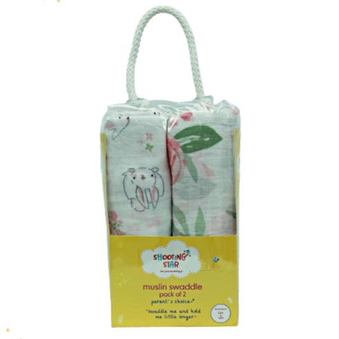 Shooting Star Muslin Swaddle Bunny Pink Pack of 2