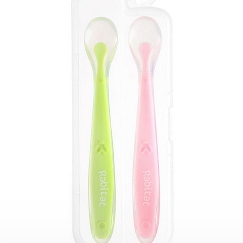 Rabitat soft & flexible silicone spoons green & pink pack of 2