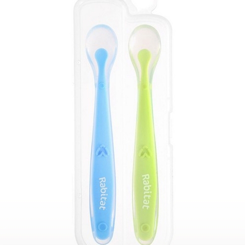 Rabitat soft & flexible silicone spoons green & blue pack of 2