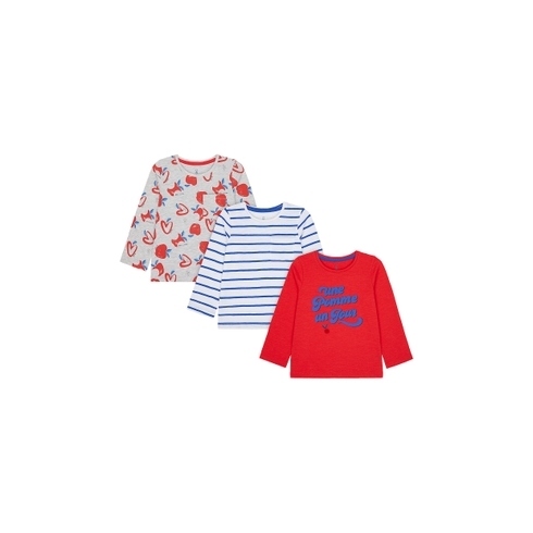 Girls Full Sleeves T-Shirt Stripe And Apple Print - Pack Of 3 - Multicolor
