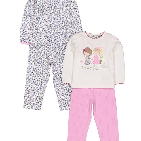 Girls Full Sleeves Pyjamas Pretty Girl Graphic Print - Pack Of 2 - Pink