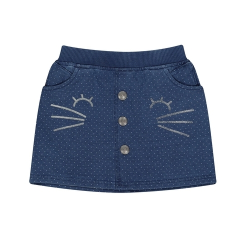 Girls Glitter Cat Print Skirt - Denim