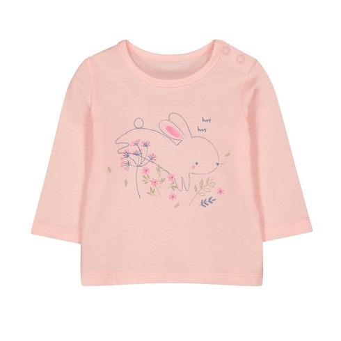 Girls Full Sleeves T-Shirt Bunny Print - Pink