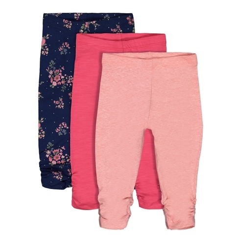 Girls  Leggings Floral Print With Elasticated Waistband - Pack Of 3 - Navy Pink