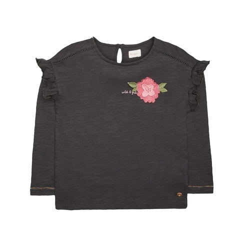 Charcoal Flower Frill T-Shirt