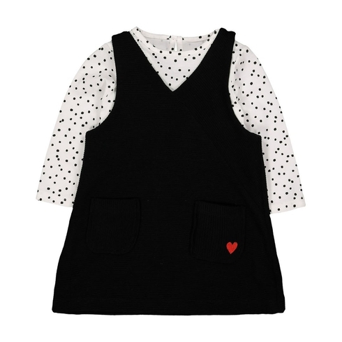 Black Spot Pinny Dress And T-Shirt Set