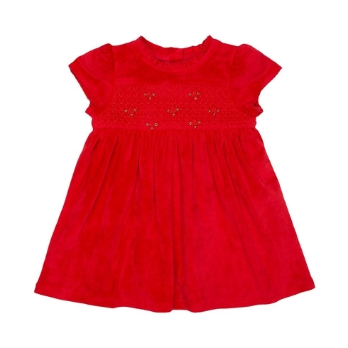Girls Half Sleeves Dress A -Line Velour Embellished - Red