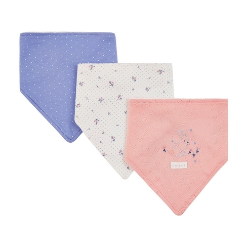Girls Bibs Floral Print And Bunny Embroidery - Pack Of 3 - Pink White Blue