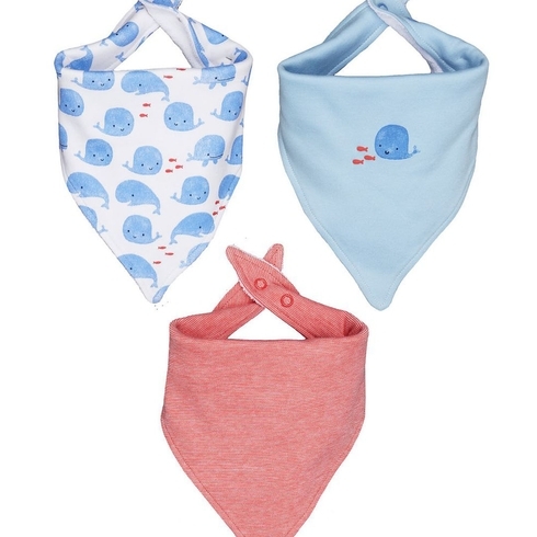 Boys Bibs Whale Print - Pack Of 3 - Blue Red White