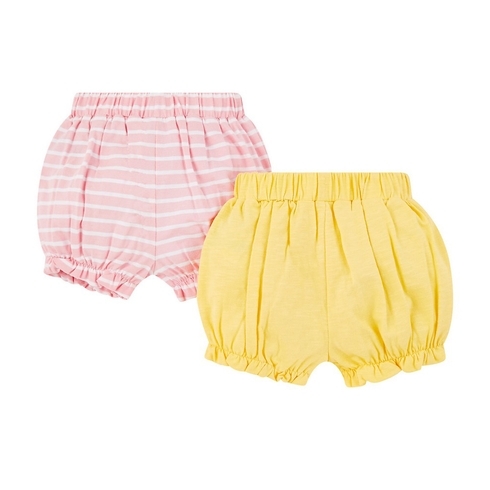 Girls Knitted Shorts Stripe - Pack Of 2 - Yellow Pink