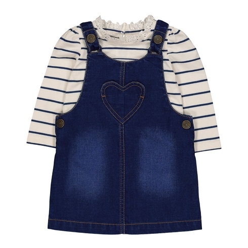Blue Denim Heart Pinny And Stripe T-Shirt Set