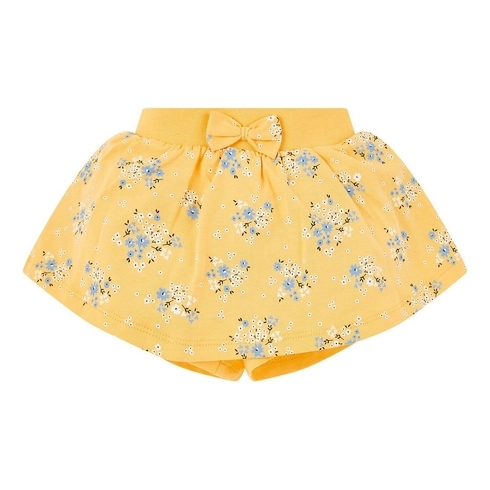 Girls Skirt Floral Print With Bow - Yellow