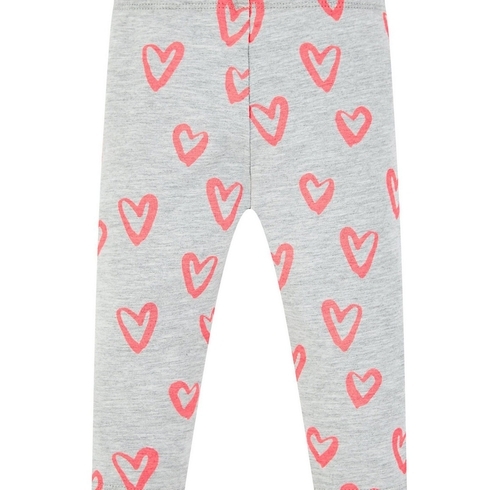 Girls Legging Heart Print With Elasticated Waistband - Grey