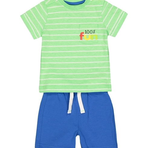 Fun Green Stripe T-Shirt And Blue Shorts Set